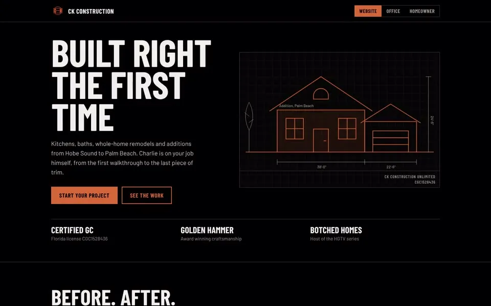 CK Construction Unlimited website homepage, a general contractor in Jupiter