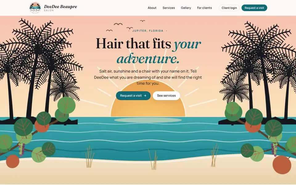 DeeDee Beaupre Salon website homepage, a hair salon in Jupiter