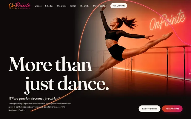 OnPointe Dance Studio website concept