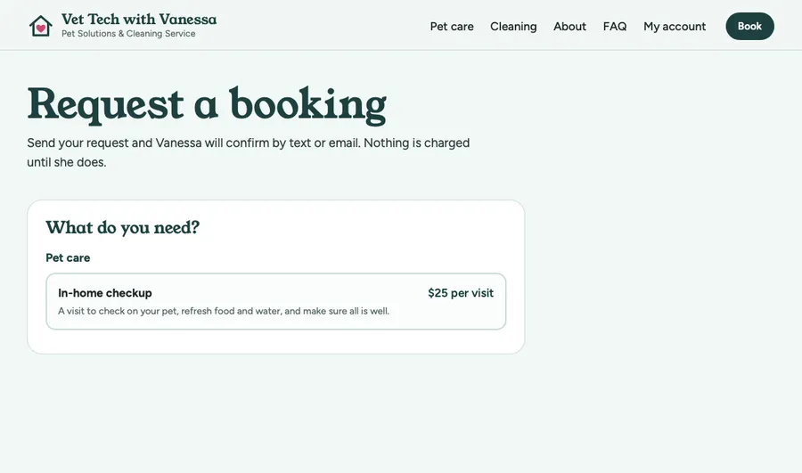 Online booking request page