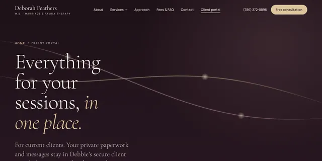 Client portal Sea Grape Labs built into a redesigned therapy practice website, sample data