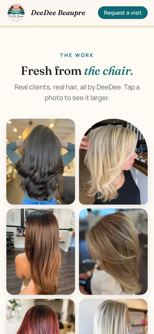 DeeDee Beaupre Salon gallery of client hair on a phone