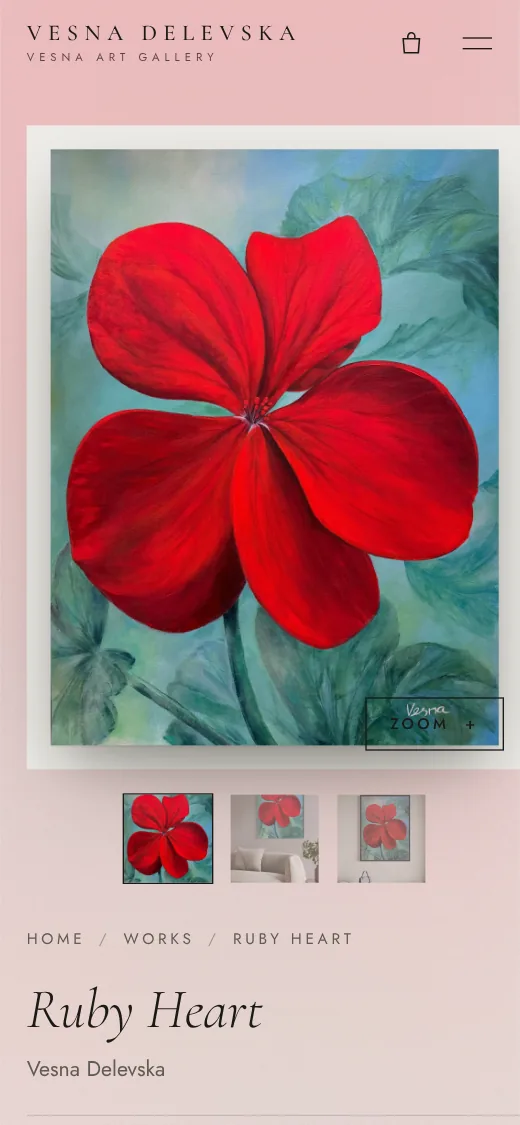 Catalog page for the painting Ruby Heart on a phone